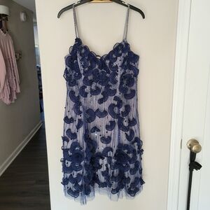 Basix Black Label Navy Beaded Floral Embellished Cocktail Dress Size 8